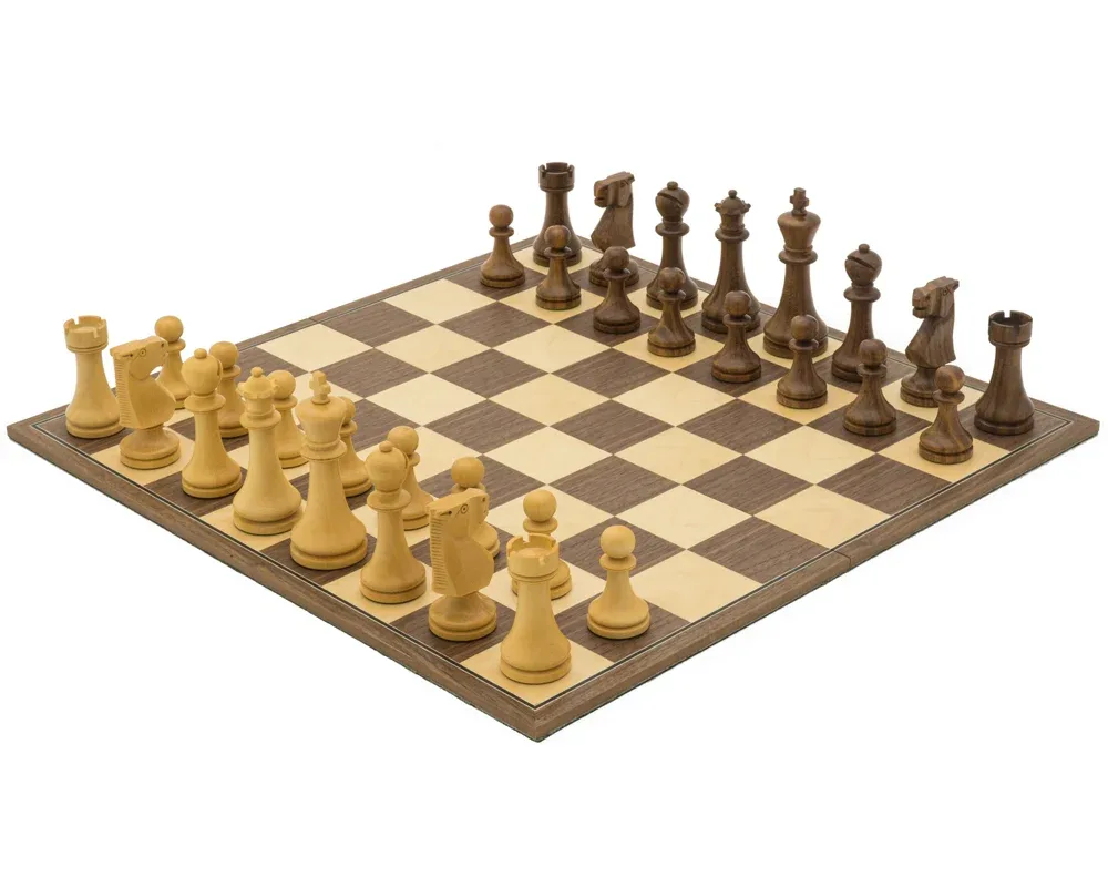 The Pioneer opvouwbare schaakset van gouden rozenhout en walnoot de Regency Chess – boîte