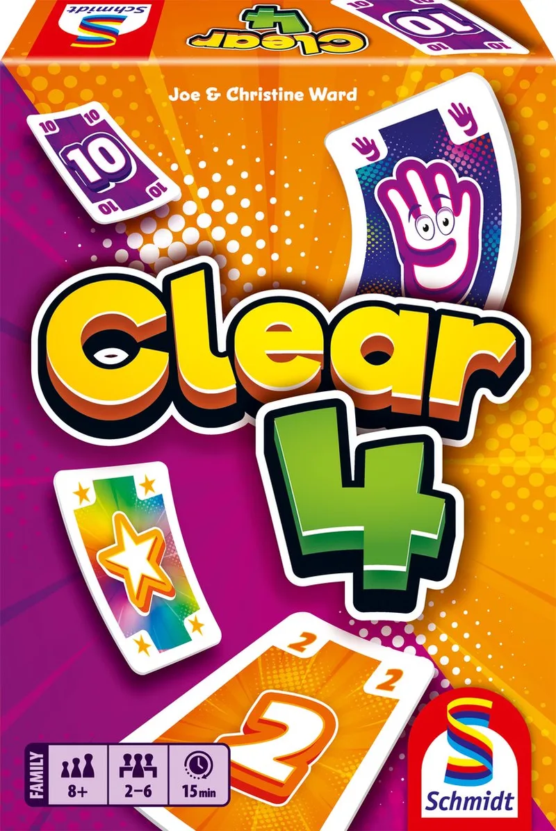 CLEAR 4 - Snel kaartspel - Actiespel met PUSH en JOKER kaarten - vanaf 8 jaar - 2-4 spelers fra Schmidt Spiele – æske