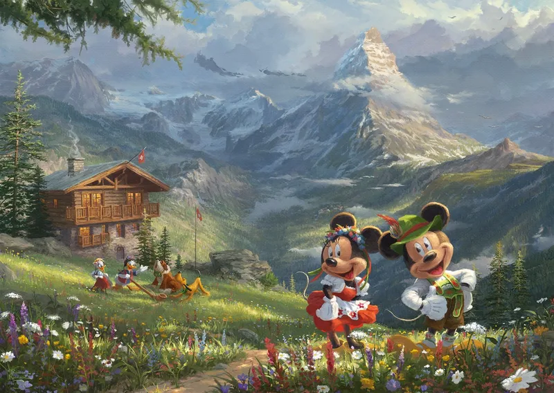 Disney Mickey & Minnie in de Alpen - Thomas Kinkade - 1000st - Legpuzzel from Schmidt Spiele, Multicolour edition – box 1 of 2