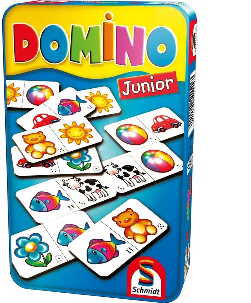 Domino Junior - Kinderspel - Legspel met afbeeldingen en stippen - vanaf 3 jaar - 2-6 spelers - Reisspel fra Schmidt Spiele – æske