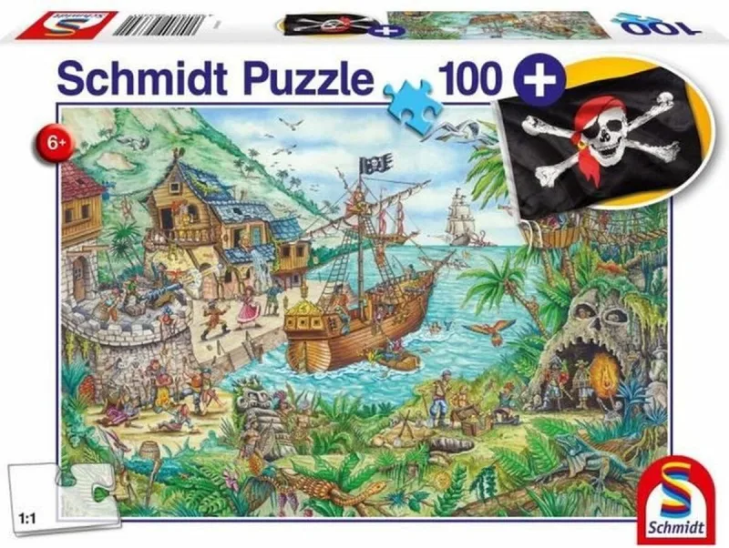 Legpuzzel - 100 stukjes + piratenvlag - Kinderen - vanaf 6 jaar from Schmidt Spiele, In de Piratenbaai edition – box