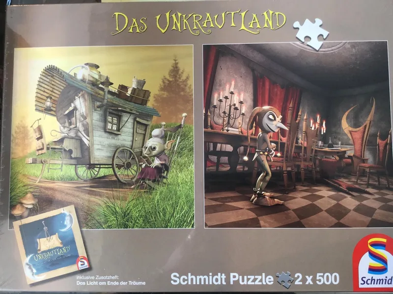 Legpuzzel - 2 x 500 stukjes - Unkrautland - De koboldvrouw & De Hofnar - Schmidt puzzel fra Schmidt Spiele – æske