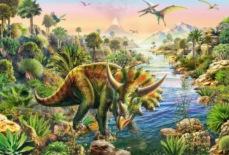 Legpuzzel - 3 x 48 stukjes - Kinderen - vanaf 4 jaar fra Schmidt Spiele, Avonturen met de dinosaurussen-udgave – æske 3 af 4