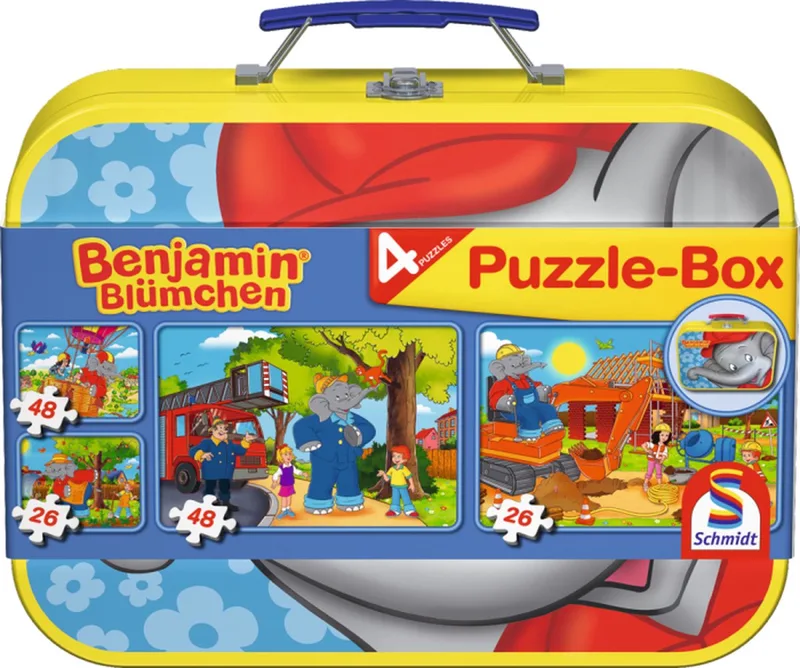 Legpuzzel - Benjamin Blümchen, puzzelbox, 2x26, 2x48 stukjes - onderdelen in metalen koffer - Kinderen - vanaf 4 jaar from Schmidt Spiele, Yellow edition – box