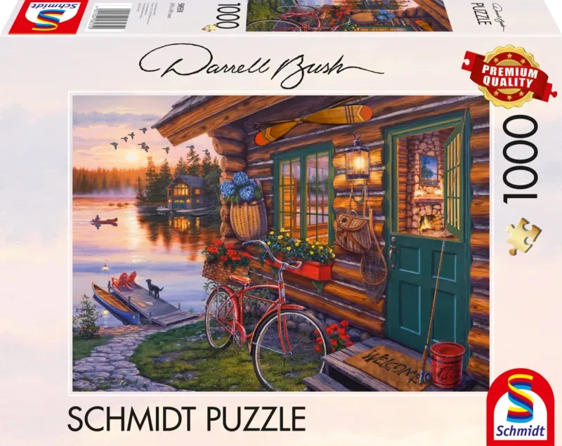 Puzzle La Cabane au Bord du Lac - 1000 pièces de Schmidt Spiele, édition Hut aan het meer met fiets – boîte 2 sur 2