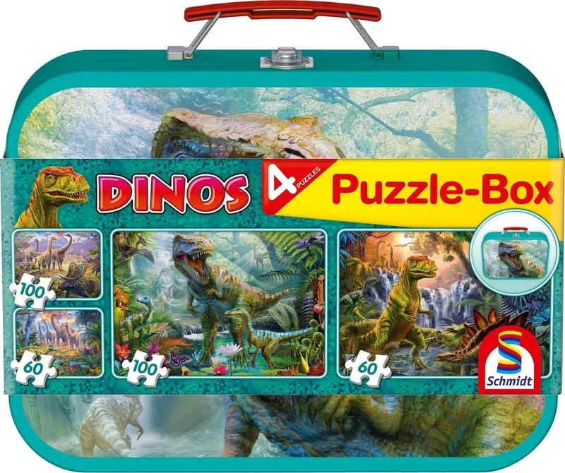 Legpuzzel - Dino's, puzzelbox, 2x60 & 2x100 stukjes in metalen koffer - Kinderen - vanaf 6 jaar van Schmidt Spiele, editie Meerkleurig – doos