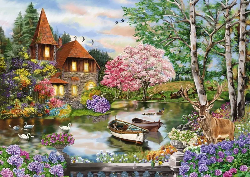 Legpuzzel - Huis aan het meer - 1000 stukjes - Volwassenen - vanaf 12 jaar de Schmidt Spiele, édition Multicolore – boîte 2 sur 2