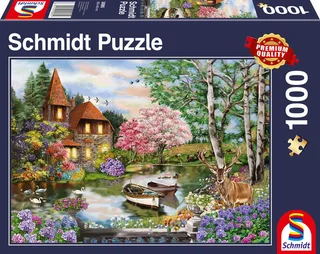 Legpuzzel - Huis aan het meer - 1000 stukjes - Volwassenen - vanaf 12 jaar de Schmidt Spiele, édition Multicolore – boîte 1 sur 2