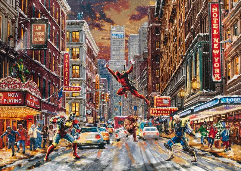 Legpuzzel - Marvel - Deadpool, Snow Day - Thomas Kinkade Studios - 1000 stukjes - Volwassenen - vanaf 12 jaar de Schmidt Spiele, édition Deadpool, Snow Day – boîte