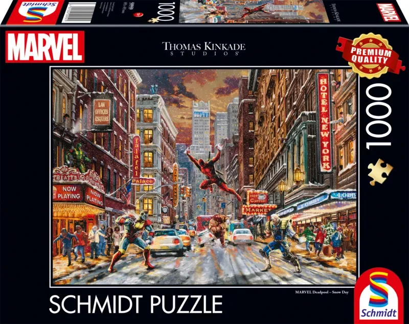 Legpuzzel - Marvel - Deadpool, Snow Day - Thomas Kinkade Studios - 1000 stukjes - Volwassenen - vanaf 12 jaar från Schmidt Spiele, utgåva Deadpool, Snow Day – kartong 2 av 2