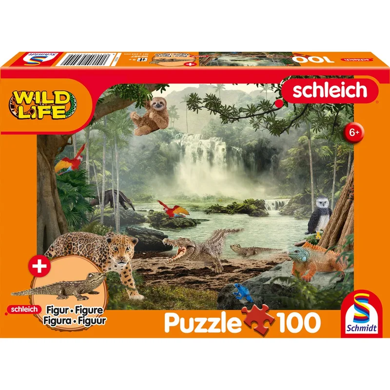 Legpuzzel - Schleich - 100 stukjes + originele figuur - Kinderen - vanaf 6 jaar van Schmidt Spiele, editie Wild Life In het Regenwoud – doos