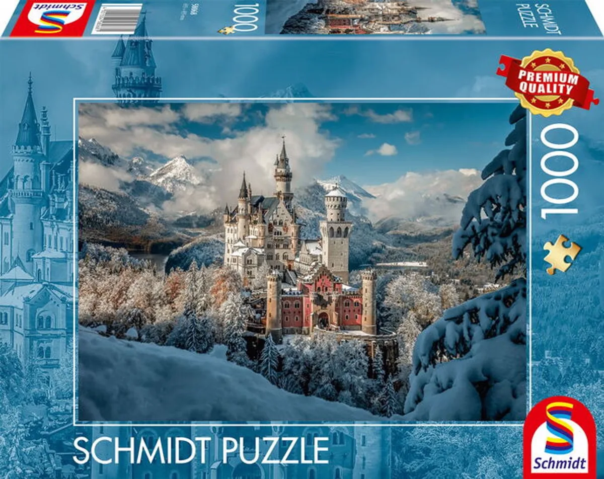 Legpuzzel - Slot Neuschwanstein in de winter - Fotopuzzel van het beroemde kasteel - 1000 stukjes - Volwassenen - Vanaf 12 jaar fra Schmidt Spiele – æske