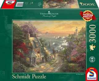 Legpuzzel - Thomas Kinkade - 3000 stukjes - Volwassenen - vanaf 14 jaar fra Schmidt Spiele, Dorpje bij de vuurtoren-udgave – æske 2 af 2