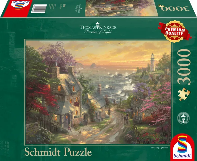 Legpuzzel - Thomas Kinkade - 3000 stukjes - Volwassenen - vanaf 14 jaar fra Schmidt Spiele, Dorpje bij de vuurtoren-udgave – æske 2 af 2