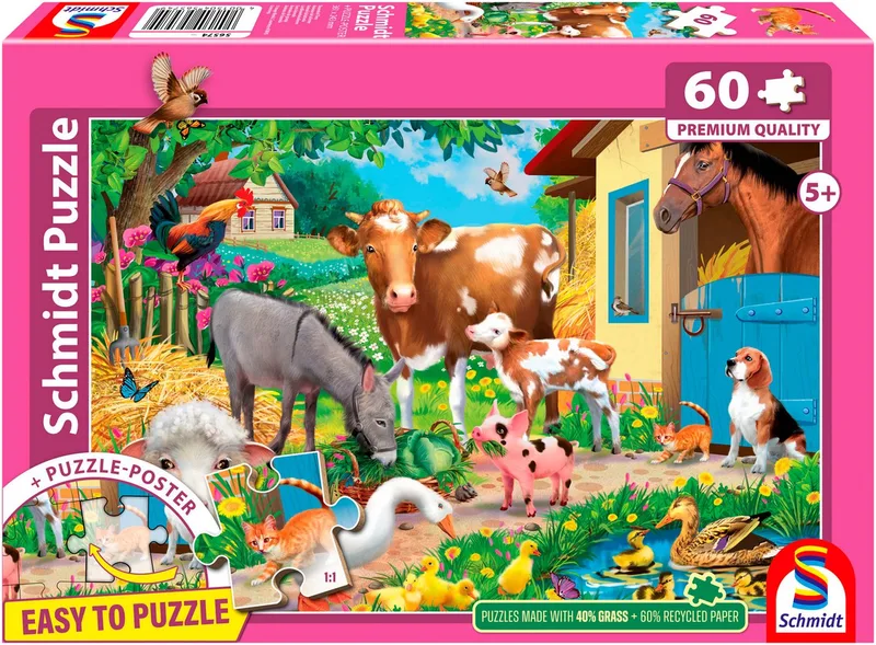 Puzzle Bauernhof-Tiere, 60 Puzzleteile, Made in Europe de Schmidt Spiele, édition Multicolore – boîte 1 sur 3