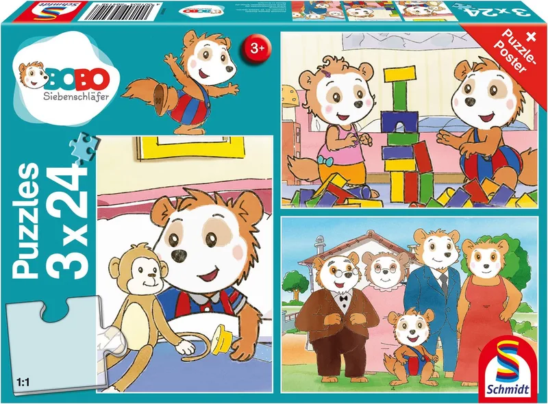 Puzzle Bobo Siebenschläfer, Freunde und Familie, 72 Puzzleteile, 3x24 Teile from Schmidt Spiele, Multicolour edition – box 1 of 4