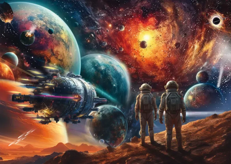 Puzzle Cosmos Multicolore : Voyage dans l'Espace - 1000 pièces de Schmidt Spiele – boîte 1 sur 2