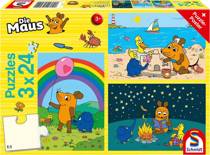 Puzzle Die Maus Gute Freunde, 72 Puzzleteile, 3x24 Teile de Schmidt Spiele, édition Multicolore – boîte 1 sur 4