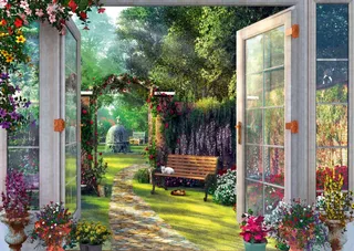 Puzzle Dominic Davison - Vue sur le Jardin Hanté - 1000 pièces de Schmidt Spiele – boîte 1 sur 2