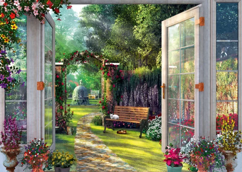 Puzzle Dominic Davison - Vue sur le Jardin Hanté - 1000 pièces de Schmidt Spiele – boîte 1 sur 2