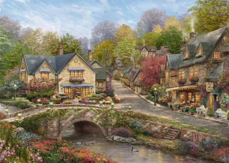 Puzzle Été à Cobblestone Village - 2000 pièces de Schmidt Spiele – boîte 1 sur 2