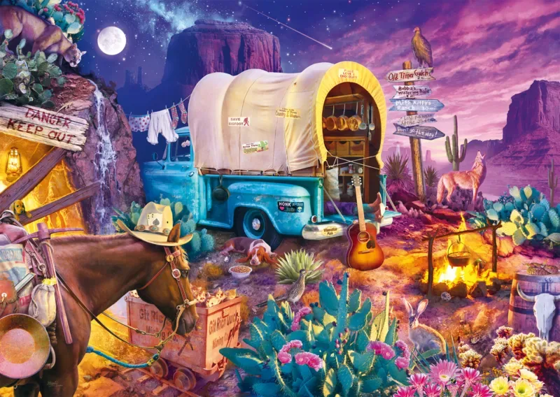 Puzzle Jeff Haynie - Camping au Far West - 1000 pièces de Schmidt Spiele – boîte 1 sur 2