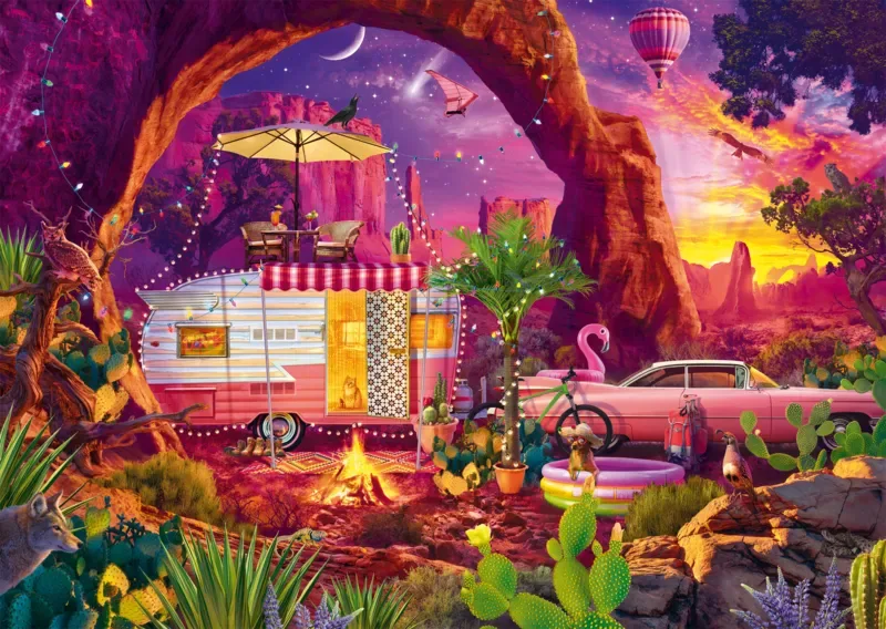 Puzzle Jeff Haynie - Camping dans le Désert - 1000 pièces de Schmidt Spiele – boîte 1 sur 2