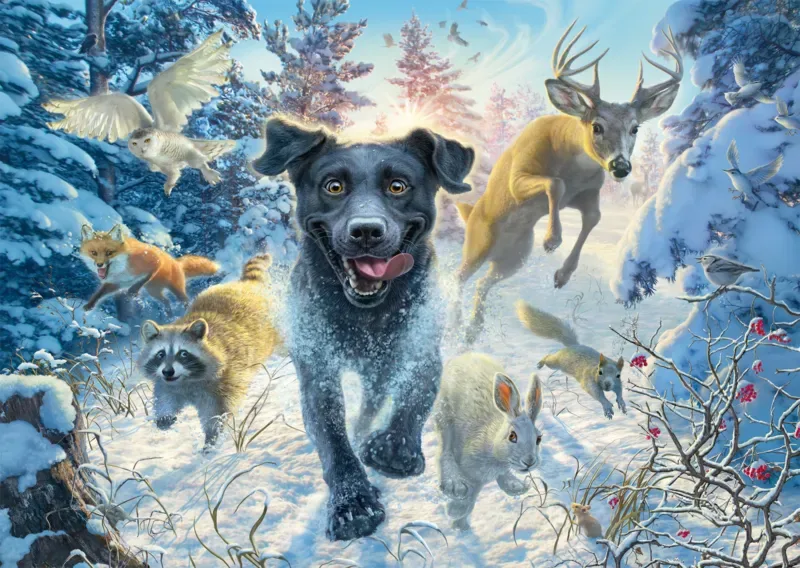 Puzzle Labrador Noir dans la Neige - 1000 pièces de Schmidt Spiele – boîte 1 sur 2