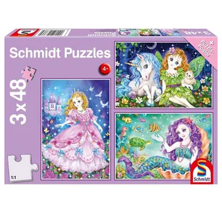 Puzzle Prinzessin, Fee & Meerjungfrau. Puzzle 3 x 24 Teile, 24 Puzzleteile de Schmidt Spiele – boîte 1 sur 4