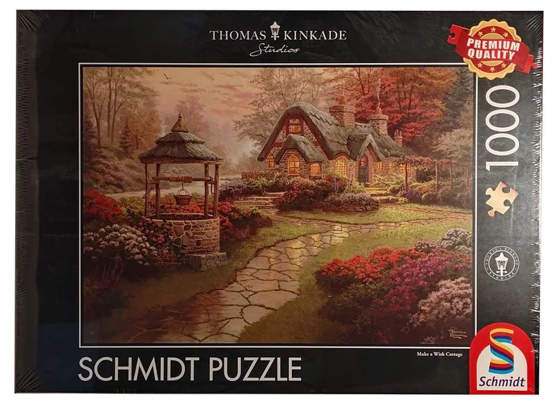 Puzzle Schmidt 58463 Puzzle-Set Thomas Kinkade Haus am Brunnen 1000 Teile, 1000 Puzzleteile de Schmidt Spiele, édition Multicolore – boîte 1 sur 2