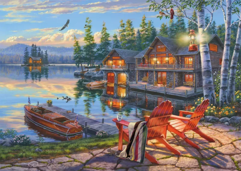 Puzzle Sur les Rives du Lac Loon, New York - 1000 pièces de Schmidt Spiele – boîte 1 sur 2