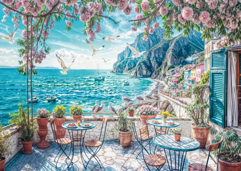 Puzzle Terrasse en Bord de Mer - 1000 pièces van Schmidt Spiele – doos