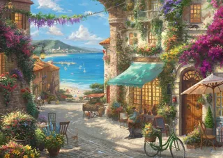 Puzzle Thomas Kinkade - Café sur la Côte Italienne - 1000 pièces van Schmidt Spiele – doos 1 van 2