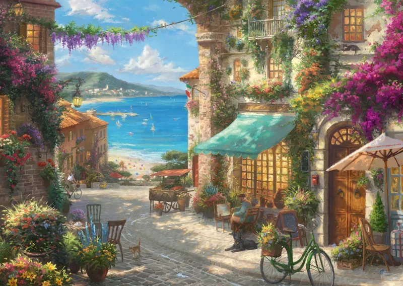 Puzzle Thomas Kinkade - Café sur la Côte Italienne - 1000 pièces van Schmidt Spiele – doos 1 van 2
