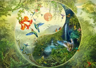 Puzzle Yin & Yang - Dans la Forêt des Colibris - 1000 pièces de Schmidt Spiele – boîte 1 sur 2