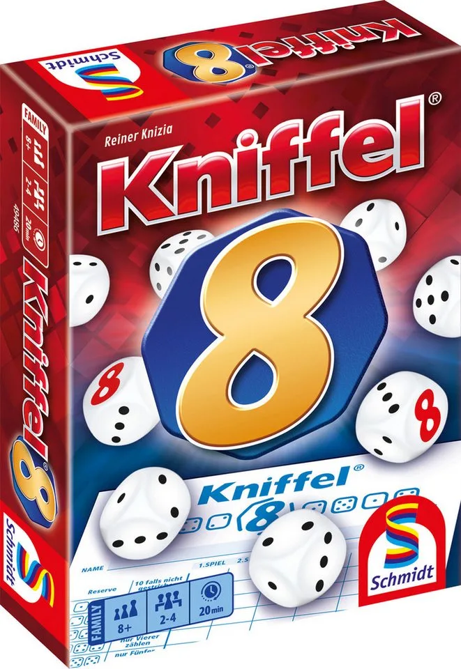 Spiel Kniffel® 8, Familienspiel, Made in Germany von Schmidt Spiele, Ausgabe Bunt – Schachtel