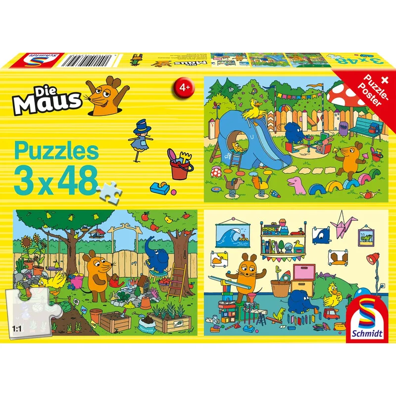Spiele 56394 Kinderpuzzle Ein Tag mit der Maus 3x48 Teile ab 4 Jahre från Schmidt Spiele – kartong