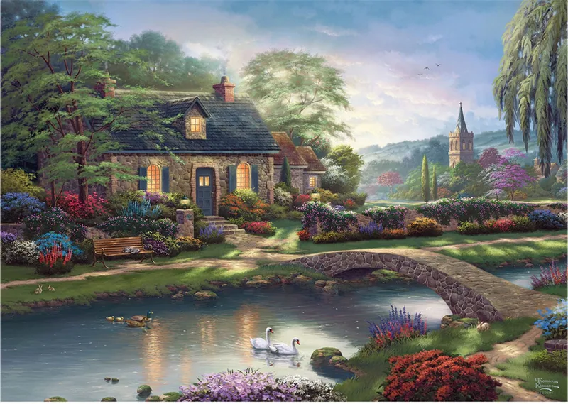 Thomas Kinkade - Stoney Creek Cottage - 1000 stukjes - Legpuzzel van Schmidt Spiele, editie Meerkleurig – doos 1 van 2