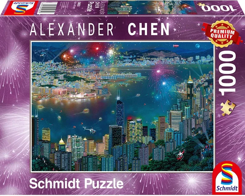 Vuurwerk boven Hong Kong, 1000 stukjes Puzzel van Schmidt Spiele, editie Meerkleurig – doos