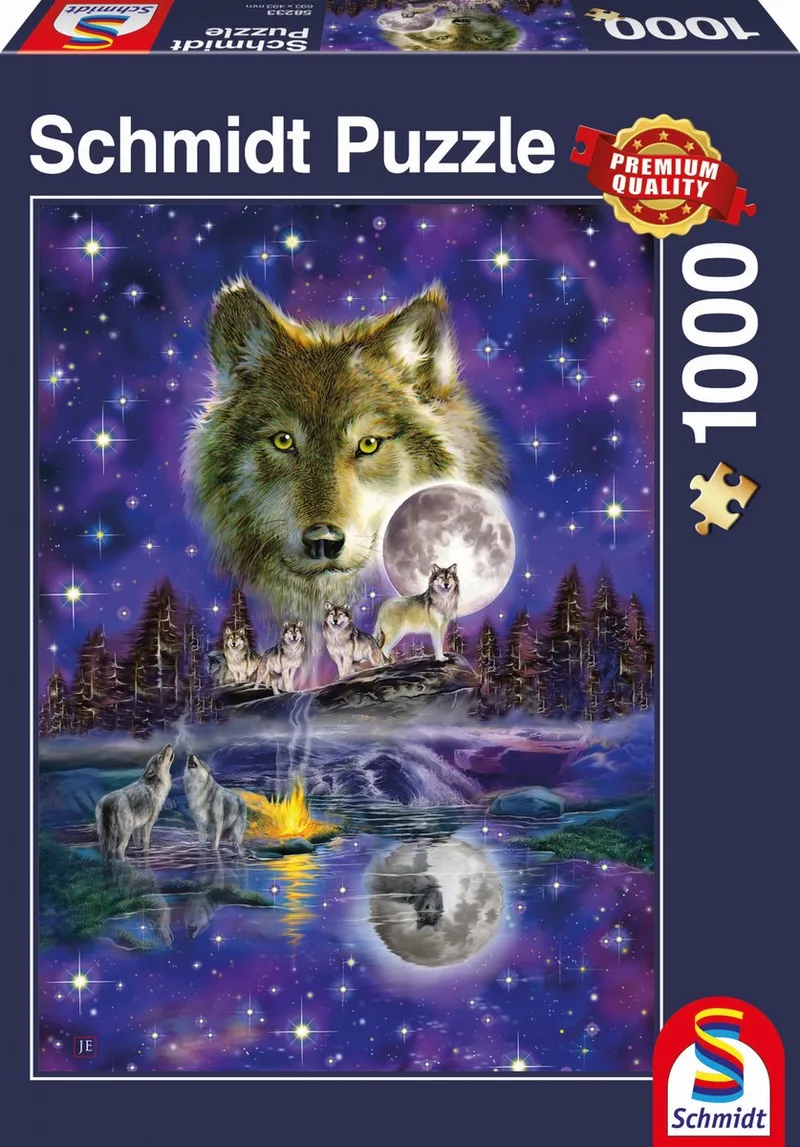 Wolf in het Maanlicht, 1000 stukjes Puzzel van Schmidt Spiele, editie Meerkleurig – doos