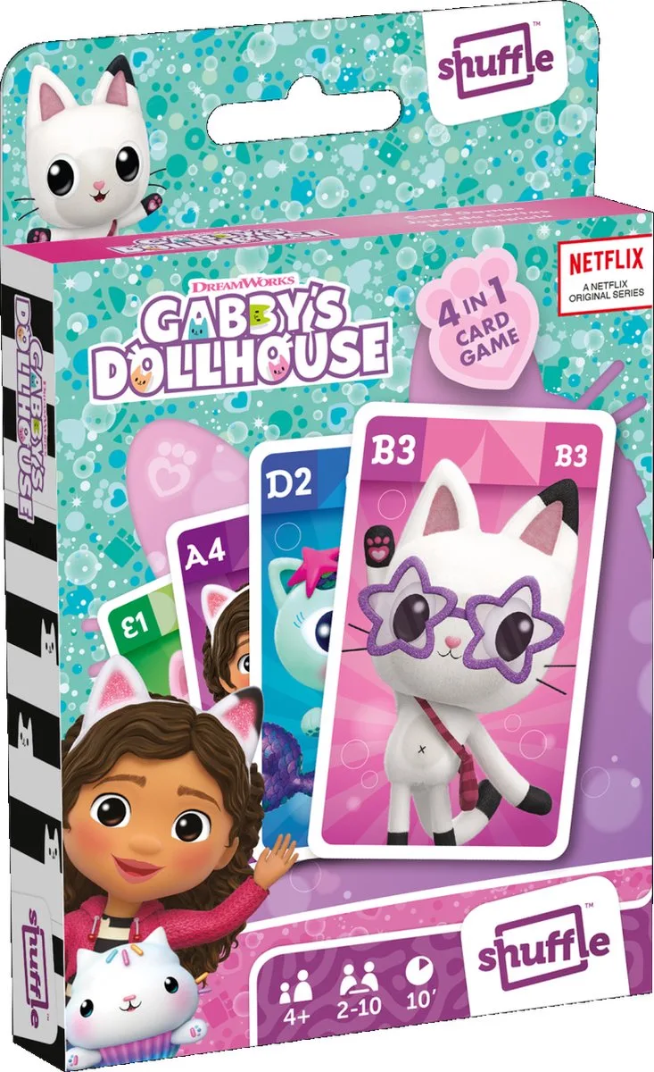 Gabby's Poppenhuis 4 in 1 Kaartspellen (Kwartet, memo, snap, actiespel) de Shuffle – boîte