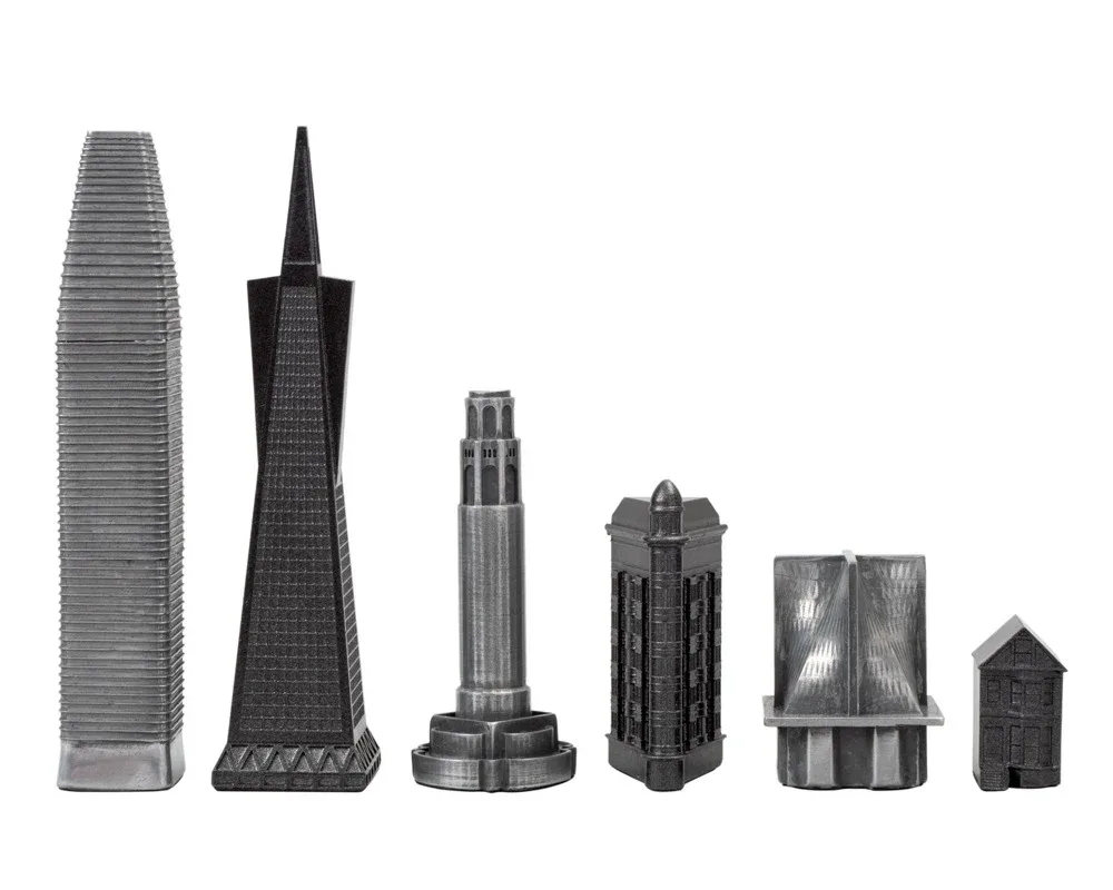 Skyline Premium metalen schaakstukken - San Francisco-editie de Skyline Chess – boîte