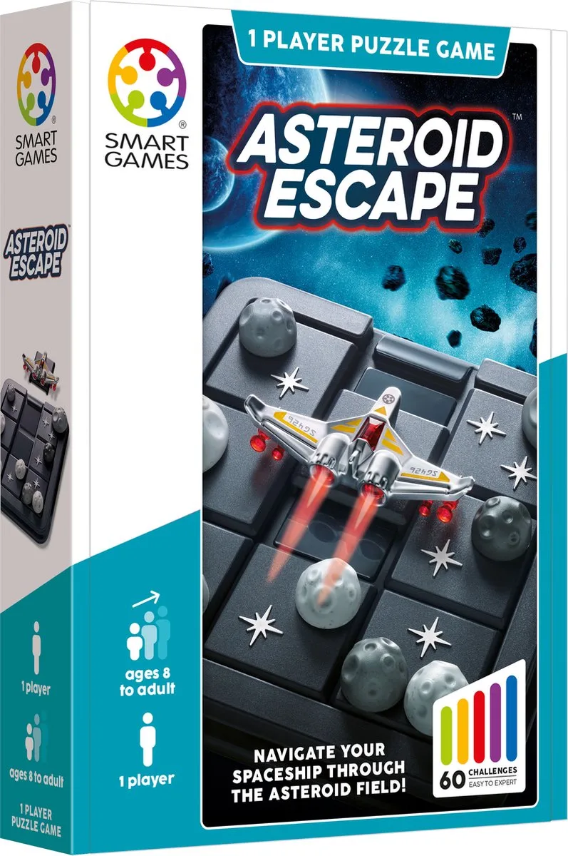 Asteroid Escape - Compact Denkspel - 60 Ruimtevaart Uitdagingen - Educatieve Schuifpuzzel - Reisspel & Solospel - Vanaf 8 Jaar from SmartGames – box