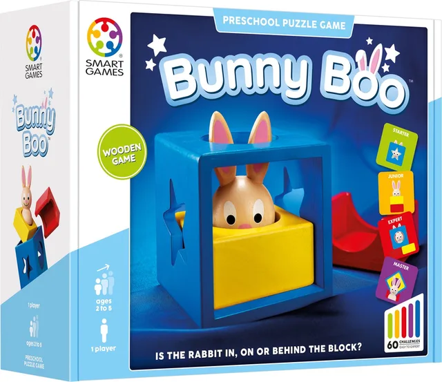 Bunny Boo - Logisch Denkspel met Houten Konijn - Opdrachtkaarten Nabouwen - 60 Opdrachten - Educatief spel voor Peuters & Kleuters - Vanaf 2 Jaar