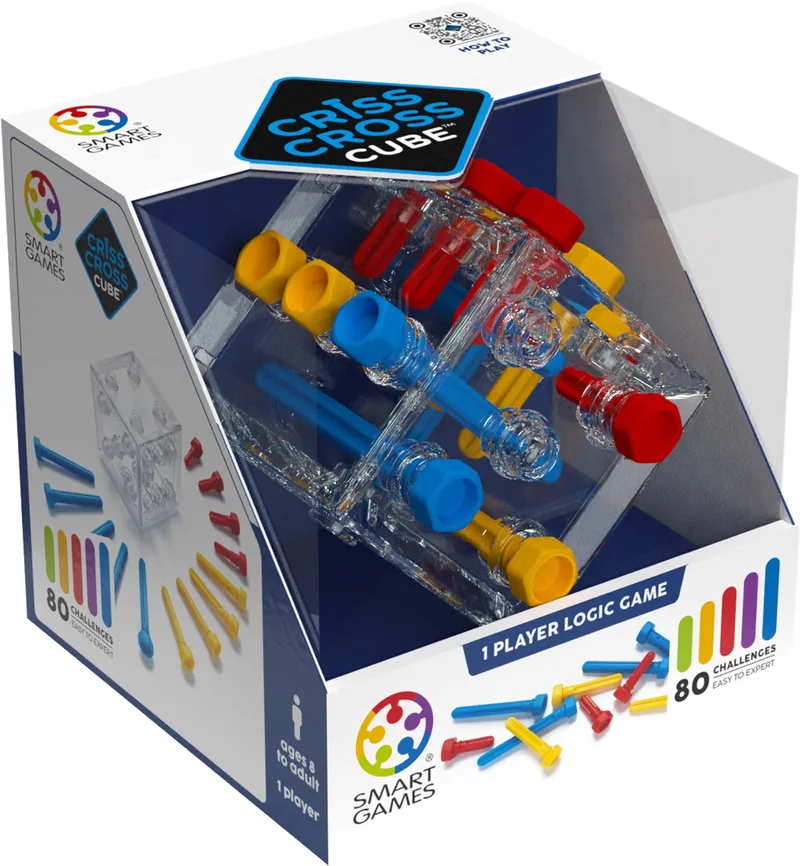 Criss Cross Cube - 3D Logisch Denkspel - 80 Educatieve Schroefuitdagingen - IQ Breinbreker & Transparante Kubus - Vanaf 8 Jaar van SmartGames – doos