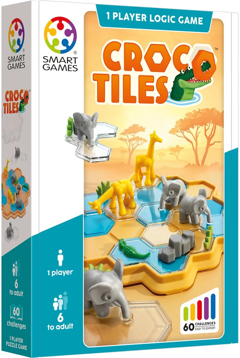 Croco Tiles - Compact Logisch Denkspel - 60 Educatieve Safari Uitdagingen - Reisspel & Solospel - Vanaf 6 Jaar van SmartGames – doos