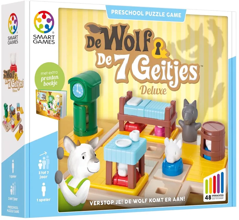 De Wolf en de 7 Geitjes - Logisch Denkspel voor Kleuters & Jonge Kinderen - 48 Opdrachten met Prentenboek - Educatief Solospel - Vanaf 3 Jaar from SmartGames – box