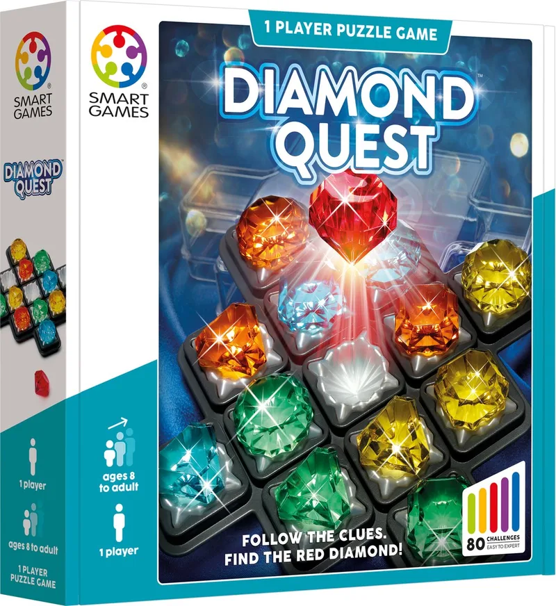 Diamond Quest - Logisch Denkspel - 80 Educatieve Mijnuitdagingen - Kleuren & Vormen Breinbreker - Solospel over Edelstenen - Vanaf 10 Jaar van SmartGames – doos