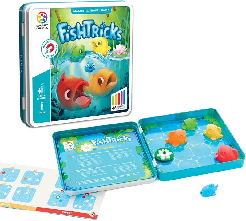 Fish Tricks - Magnetisch Denkspel & Reispuzzel - 48 Opdrachten met Vissen - Educatief Solospel voor Kinderen en Volwassenen - Vanaf 7 Jaar de SmartGames – boîte