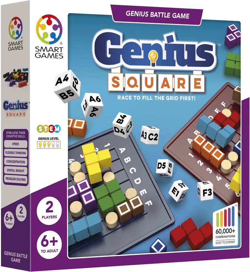 Genius Square - Snel & Strategisch Denkspel - Meer dan 62.000 Puzzelcombinaties - Solospel & 2 Spelers - Vanaf 6 Jaar van SmartGames – doos